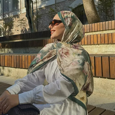 Vıntage Garden Desen Rami Şal Yeşil