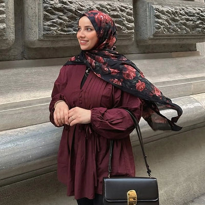 Wıld Rose Desen Vual Şal Kırmızı