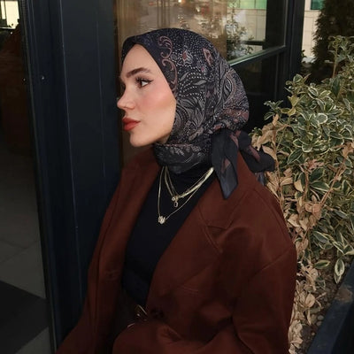 Elıza Desen Pamuk İpek Eşarp Siyah