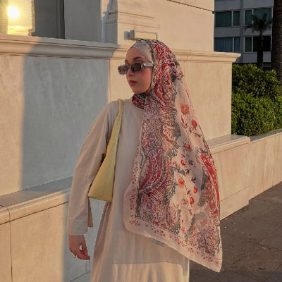 Alıza Desen İpek Krep Şal Bej