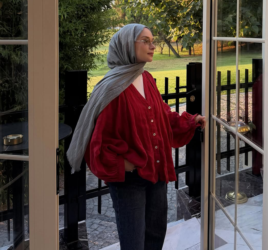 Işıltılı Vual Şal Soft Mavi
