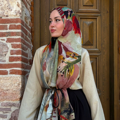Playful Palette Desen Rami Viskon Şal Menekşe