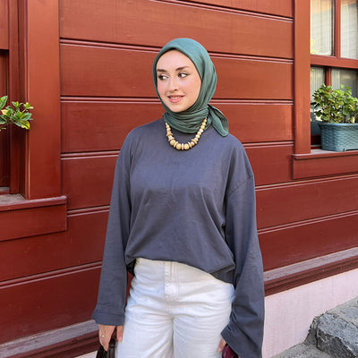 Pamuk Keten Eşarp Zümrüt