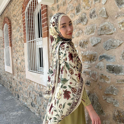 Pure Ethnic Desen Soft Viskon Şal Bej