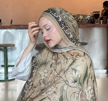 Pure Ethnic Desen Soft Viskon Şal Bej