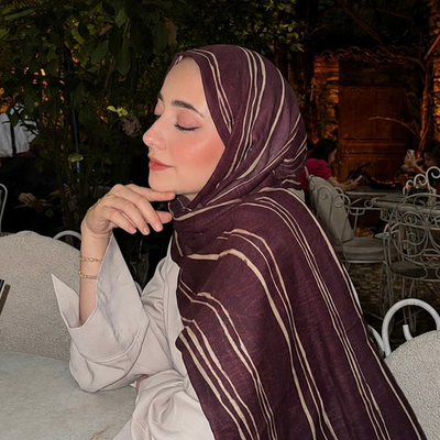 Strıped Desen Rami Şal Bordo