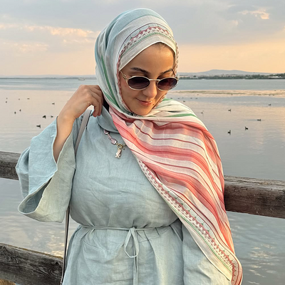 Summer Blocks Desen Rami Viskon Şal Pembe-Mavi