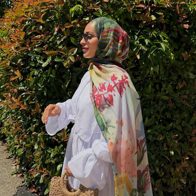 Summer Reverie Desen Rami Viskon Şal Kırmızı