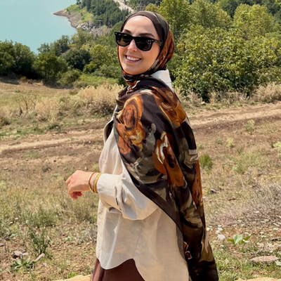 Summer Rose Desen Rami Şal Kahve