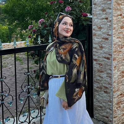Summer Rose Desen Rami Şal Kahve