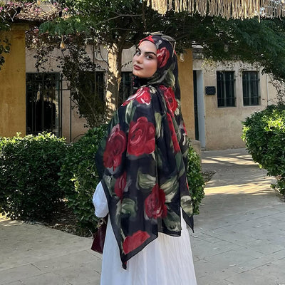 Summer Rose Desen Rami Şal Kırmızı