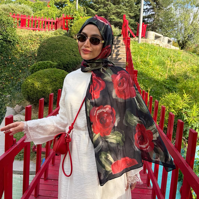 Summer Rose Desen Rami Şal Lacivert