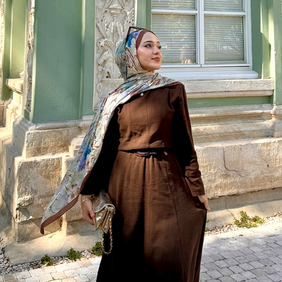 Vintage Garden Desen Rami Şal Fındık Kabuğu