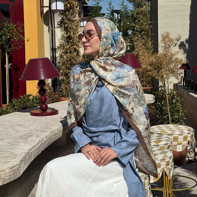 Vintage Garden Desen Rami Şal Fındık Kabuğu