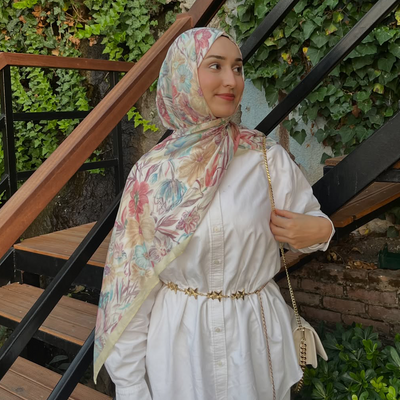 Vintage Garden Desen Rami Şal Tereyağı