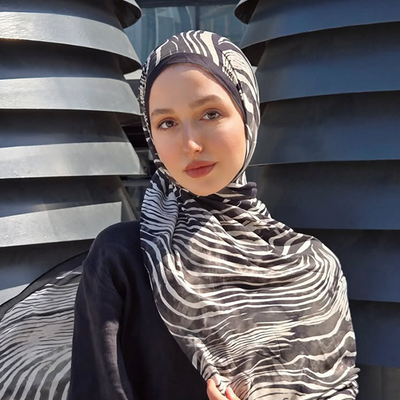 Wıld Zebra Desen Rami Şal Siyah